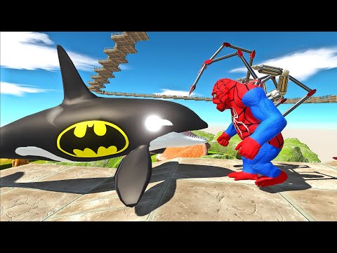 SPIDERMAN GORO VS BATMAN ORCA DEATH FALL - Animal Revolt Battle Simulator ARBS