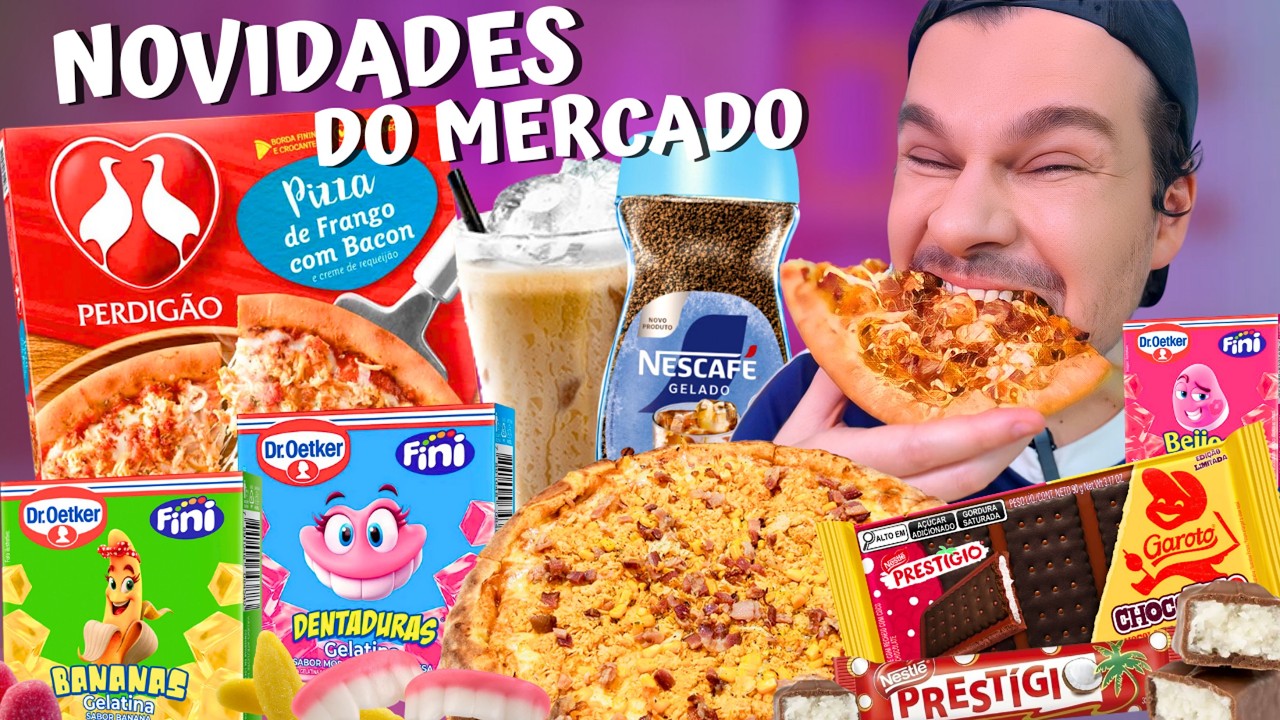 PROVANDO LANÇAMENTOS DE MERCADO / PIZZA FRANGO COM BACON DA PERDIGÃO, GELATINAS DA FINI, CHOCO TRIO