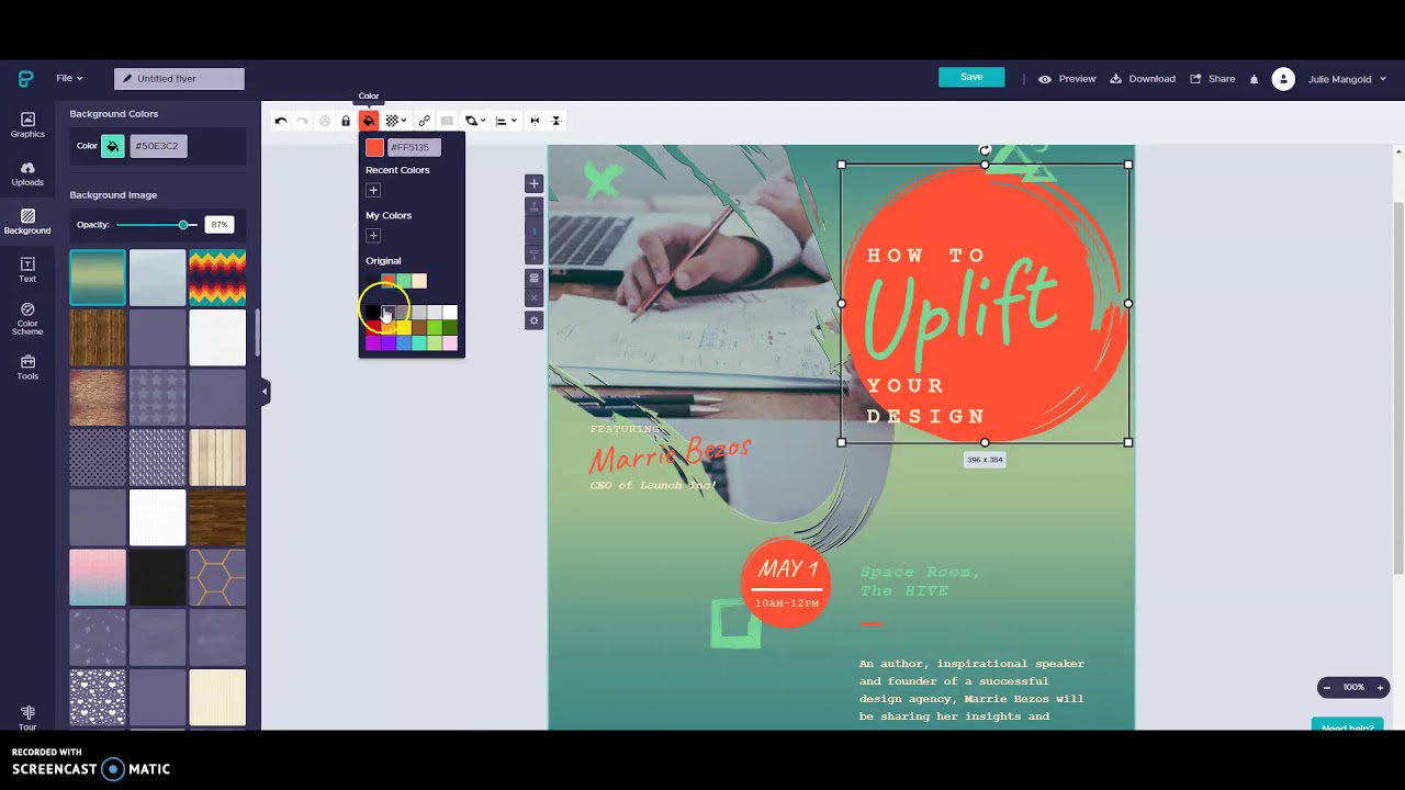 Screen Cast Tutorial- Creating a Flyer from a Template in Piktochart