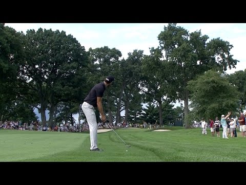 Cameron Tringale goes over trees for birdie on No. 9 at Barclays