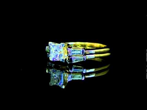 1 CTW Princess Diamond Engagement Ring Wedding Band Bridal Set in 14K Yellow Gold