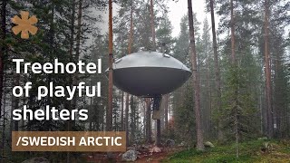 Treehotel: mirrorcube, nest, UFO treehouses in Arctic forest
