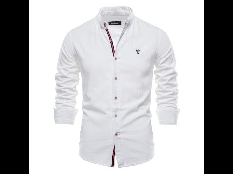 thumbnail video image 2 of Camisa AIOPESON Algodón Social Hombres Color sólido Manga larga cuello alto Casual AIOPESON Camisa de cuello alto de lino sintético de algodón, 2 of 7