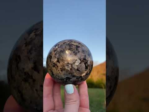 Round grey natural larvikite ball sphere, for healing