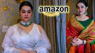 Wedding Wear Saree, Jewellery set & Earrings haul from Amazon @PoojaRikichoyal 