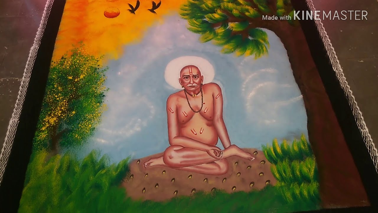 shri swami samarath maharaj portrait rangoli design by rajshri bhagwat