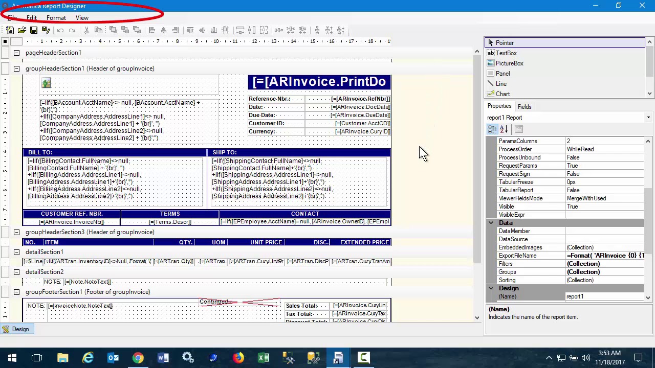 Acumatica Report Versions