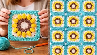Simple Sunflower Granny Square Pattern, Perfect for Blankets
