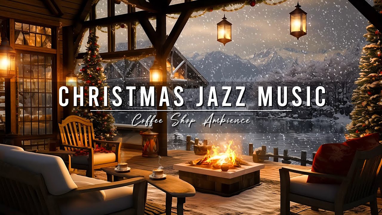 Christmas Porch Ambience 🎄 Relaxing Christmas Jazz Music with Snowfall & Crackling Fireplace to Work