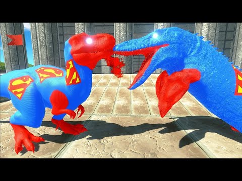 SUPERMAN vs HULK T-REX vs MOSASAURUS DEATH RUN - Animal Revolt Battle Simulator