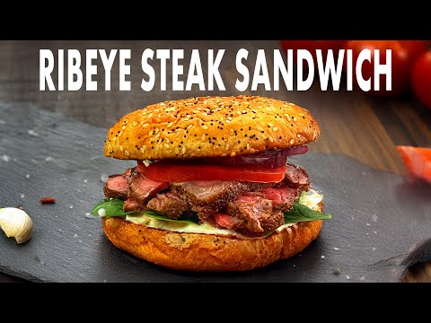 Blackened Ribeye Steak Sandwich With Garlic Blue Cheese Mayo