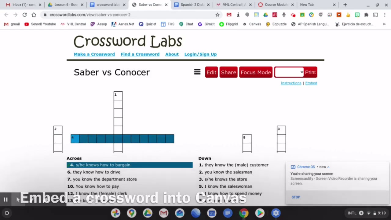 Embed a crossword puzzle into Canvas