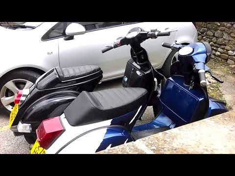 Vespa PX Malossi 166 & Polini 210 scooters warming up.