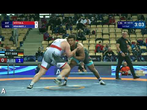 1/4 GR - 130 kg: J. KRAHMER (GER) df. A. VITITIN (EST) by VPO, 2-0