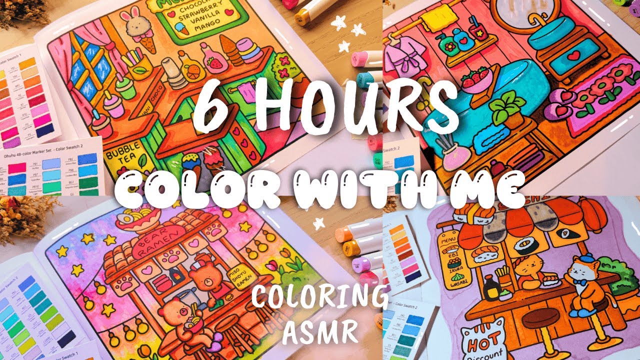 Ultimate 6 hrs Color with Me ASMR Relaxation😌🌸Little Corner | Coco Wyo Coloring Book | Ohuhu Markers