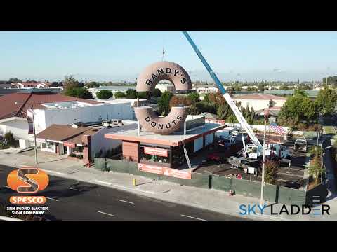 10-15-19  - Time Lapse Drone Footage of Sign Installation at New Randy's Donuts in Downey