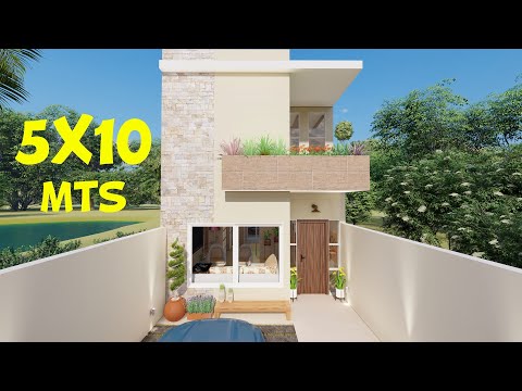 Plano de casa de 5x10 metros con 2 dormitorios con Cochera abierta