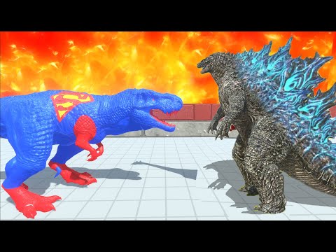 Superman Dinosaur T-rex Of Lava Godzilla Death Run Tour | ARBS | Animal Revolt Battle Simulator