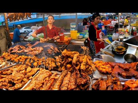 Very Popular! Cambodian Street Food@ Orussey Market | Yummy Grilled Chicken, Duck, Fish, Pork