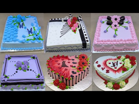 Square Shape And Heart Shape Cake Decorated Design Cake Beautiful Flowers Design Birthday Cake