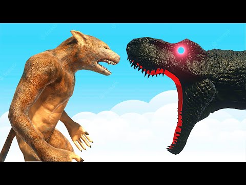 BLACK TREX vs 10 WEREWOLVES, Dinosaurs Fighting, Jurassic World Evolution 2, Prehistoric Kingdom