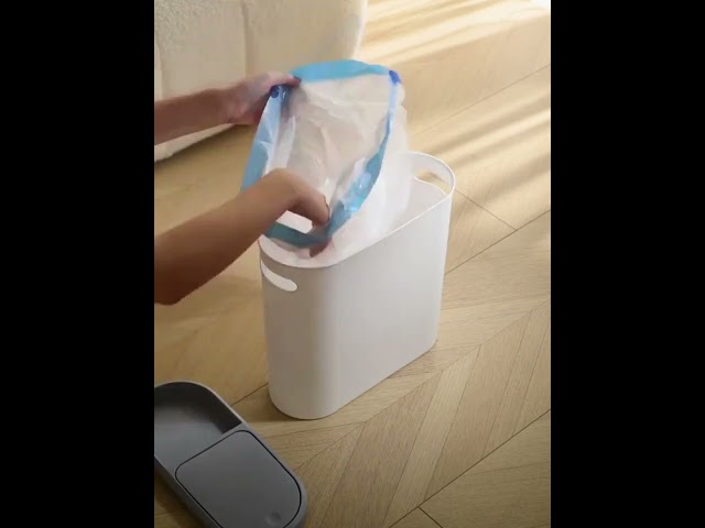 Vídeo relacionado con Kongming Cubo de basura para baño con prensa, 2 unidades estrecho para cocina, cubo de basura pequeño de 10 l con tapa, resistente a los olores, para cocinas, baños, oficinas, salón, dormitorio, WC