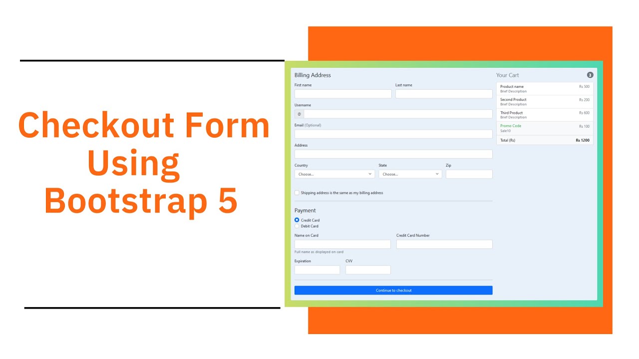 How To Create Checkout Form using HTML5 | Bootstrap 5