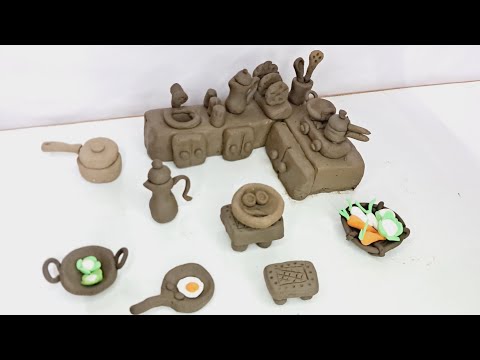 Easy technique make handmade miniature kitchen set with clay।।miniature clay kitchen tools।