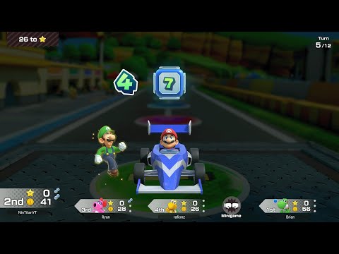 Super Mario Party Jamboree - Mario vs Yoshi vs Birdo vs Koopa Troopa - Roll 'em Raceway
