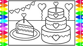 How to Draw Cake with Hearts for Kids 🎂💜💖❤️Cake Drawing and Coloring |  Valentine's Day Cake