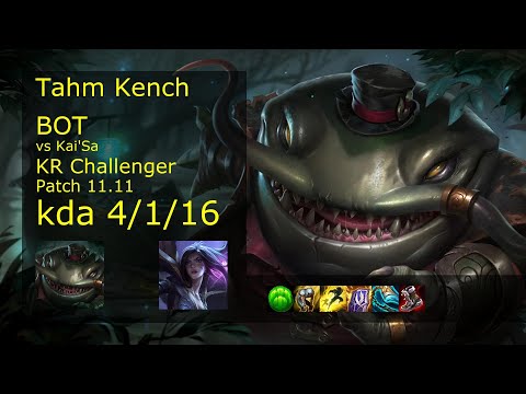 Tahm Kench Bot & Senna vs Kai'Sa & Sett - KR Challenger 4/1/16 Patch 11.11 // [롤] 탐 켄치 vs 카이사
