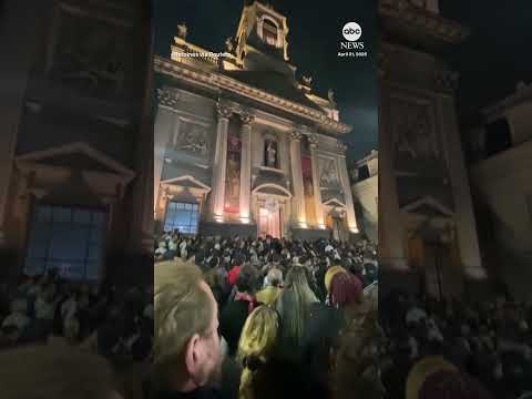 Crowd gathers outside Pope Francis’ childhood church in Argentina