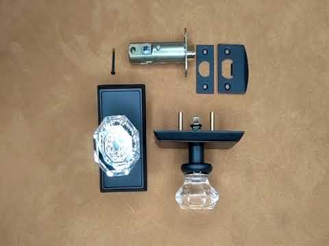 Emtek Crystal Old Town Clear Door Knob Set With Rectangular Rosette (Several Finish Options)