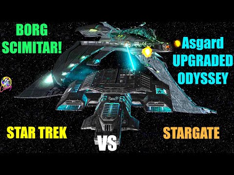 BORG Scimitar VS X304 Asgard Upgraded Odyssey - Both Sides - Star Trek Stargate Starship Battles