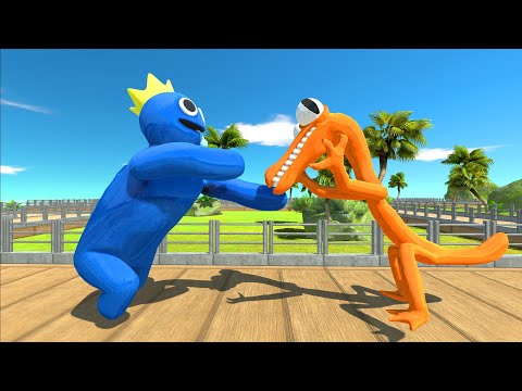 Rainbow Friends Blue VS Rainbow Friend Orange Death Run - Animal Revolt Battle Simulator