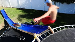 4 Story Trampoline Jump onto Water Slide!! (EXTREME SPEED)