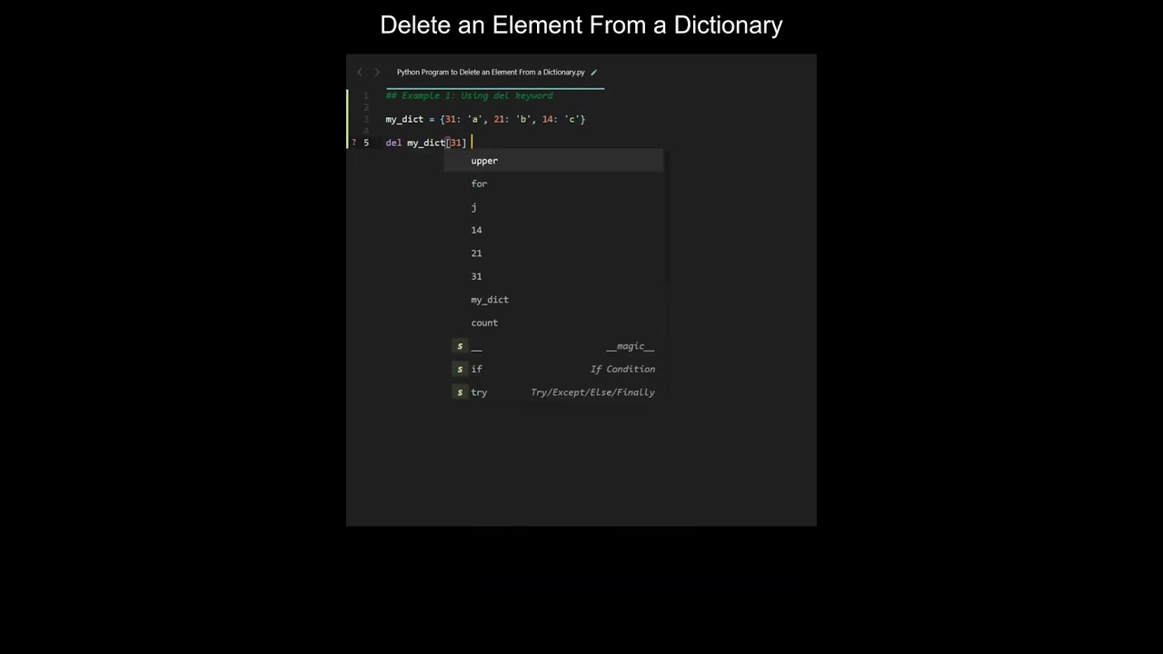Delete an Element From a Dictionary in Python | Python Examples | Python Coding Tutorial | Interview