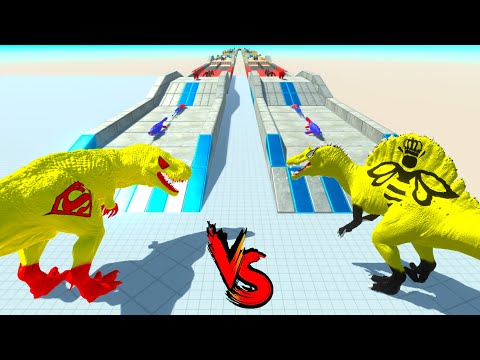 BUMBLEBEE SPINOSAURUS vs SPIDERMAN T REX DEATH RUN - ARBS