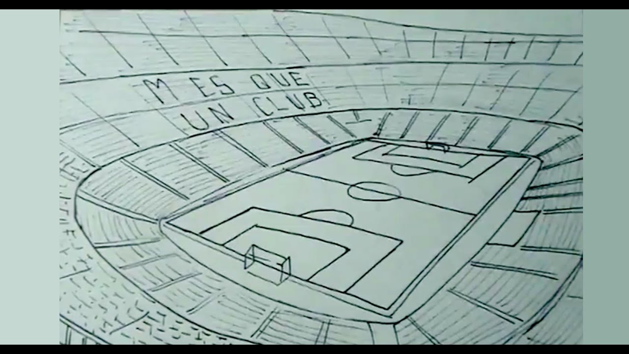 Cómo dibujar fácil el estadio de fútbol Camp Nou Barcelona FC