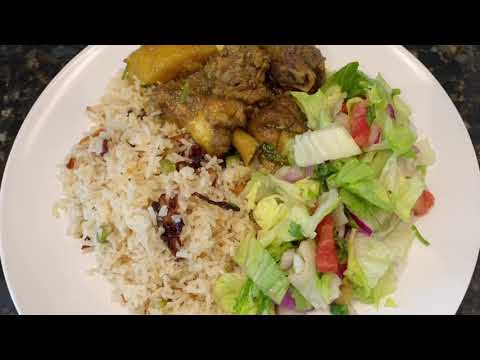 Hot and Spicy Surinamese Style Chicken Curry, Vegetable Pulao and Garden Salad/Complete Meal recipe.