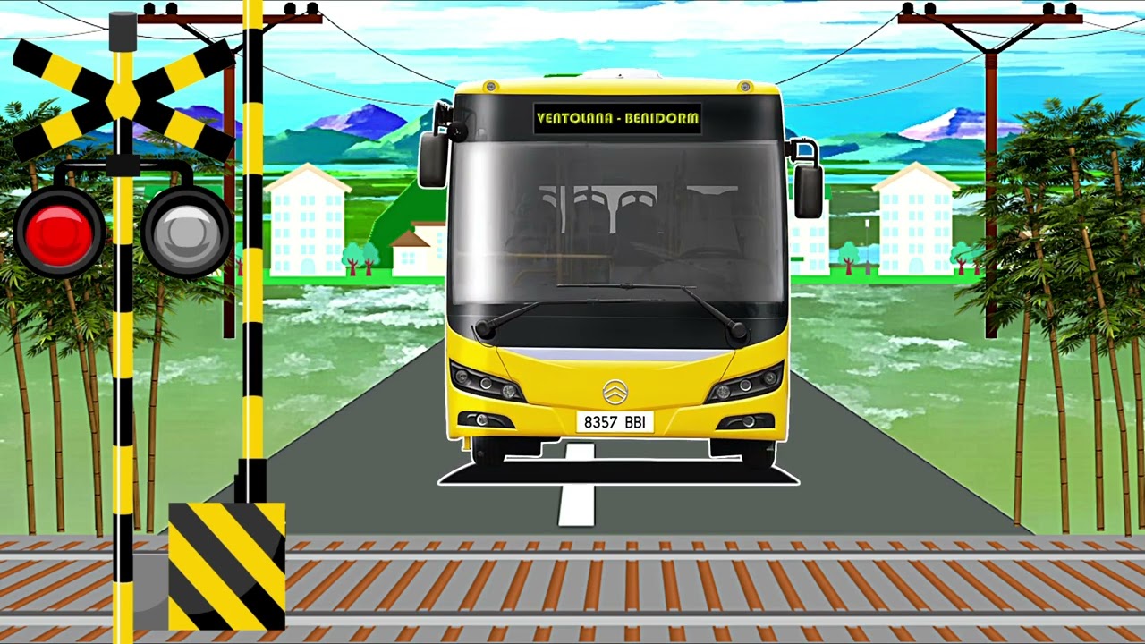 【のりものあつまれ 電車 踏切】 Railroad crossing and train animation for Kids