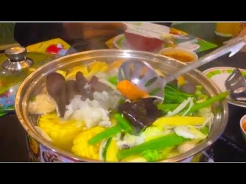 Souki Soup In Phnom Penh - Healthy Mix Vegetables And Meat Soup Video