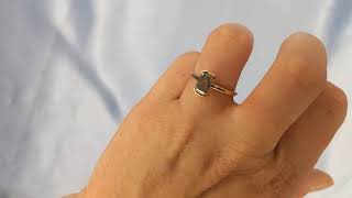 Vintage Salt and Pepper Diamond Ring, Emerald Cut Engagement Ring, Half Bezel Ring