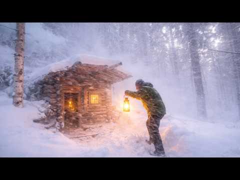 Off-Grid Night | Alone in a Snowstorm Cabin