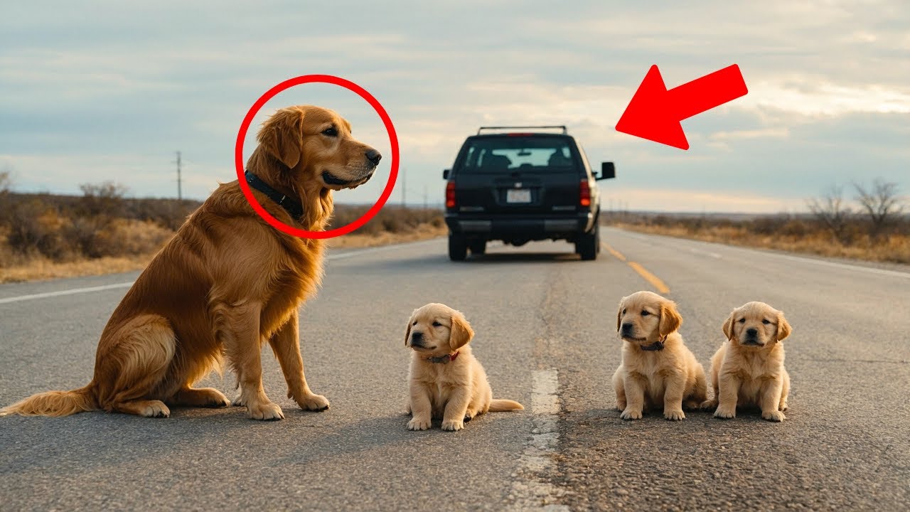 DOG AND HER PUPPIES ARE ABANDONED AND THROWN OUT OF A CAR BY THEIR OWNER, BUT A MIRACLE HAPPENS...