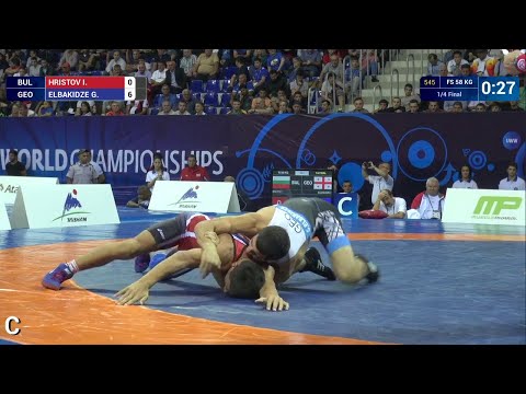 1/4 FS - 58 kg: G. ELBAKIDZE (GEO) df. I. HRISTOV (BUL) by TF, 10-0