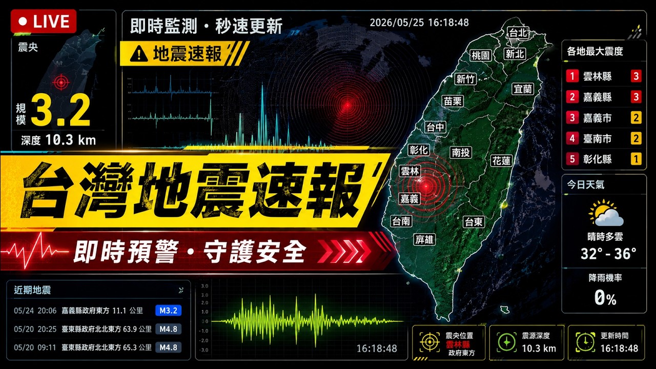 🔴 颱風地震即時動態！24小時全台氣象雷達與地牛翻身監測直播