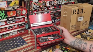 P.I.T. Portable 3 and 5 Drawer Steel Tool Box with 61-Pieces Tool Set found on Amazon