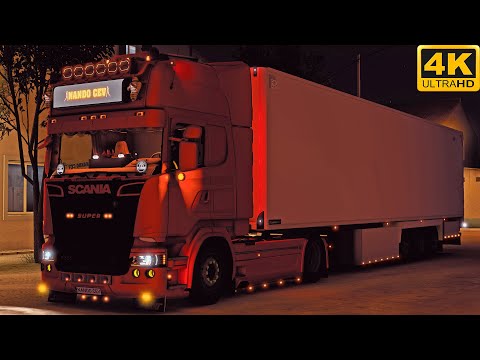 [G29] ETS2 (4K 60FPS) | POMEZANIA | SCANIA R580 V8 (open pipe) | PÓŁMIEŚCIE - POSTOLIN | NIGHT DRIVE