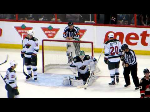 Josh Harding in action during the Wild @ Senators hockey game